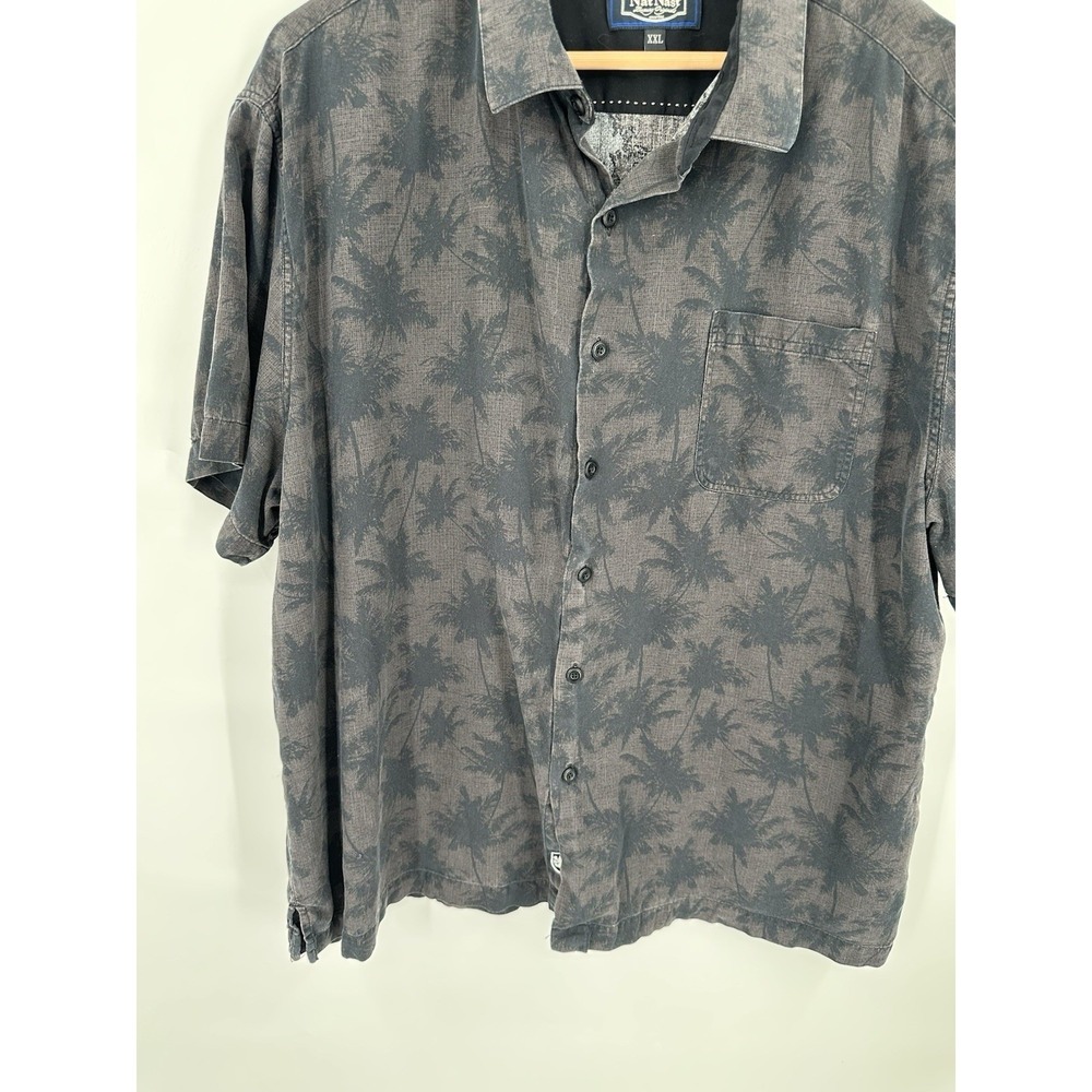 Nat Nast Shirt Mens XXL Gray Black Hawaiian Palm Trees Silk Button Up Camp - Picture 8 of 8